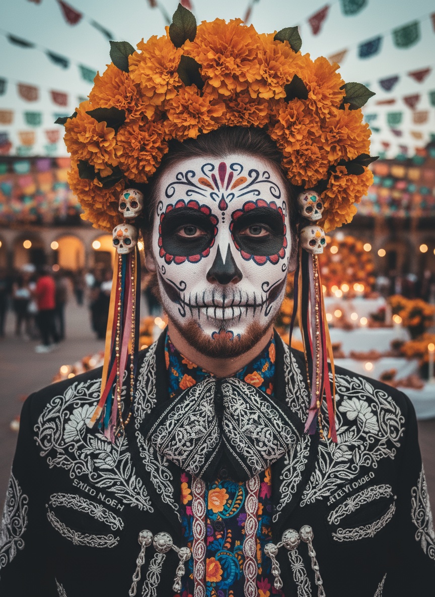 Day of the Dead Sugar Skull AI effect example for dating profile