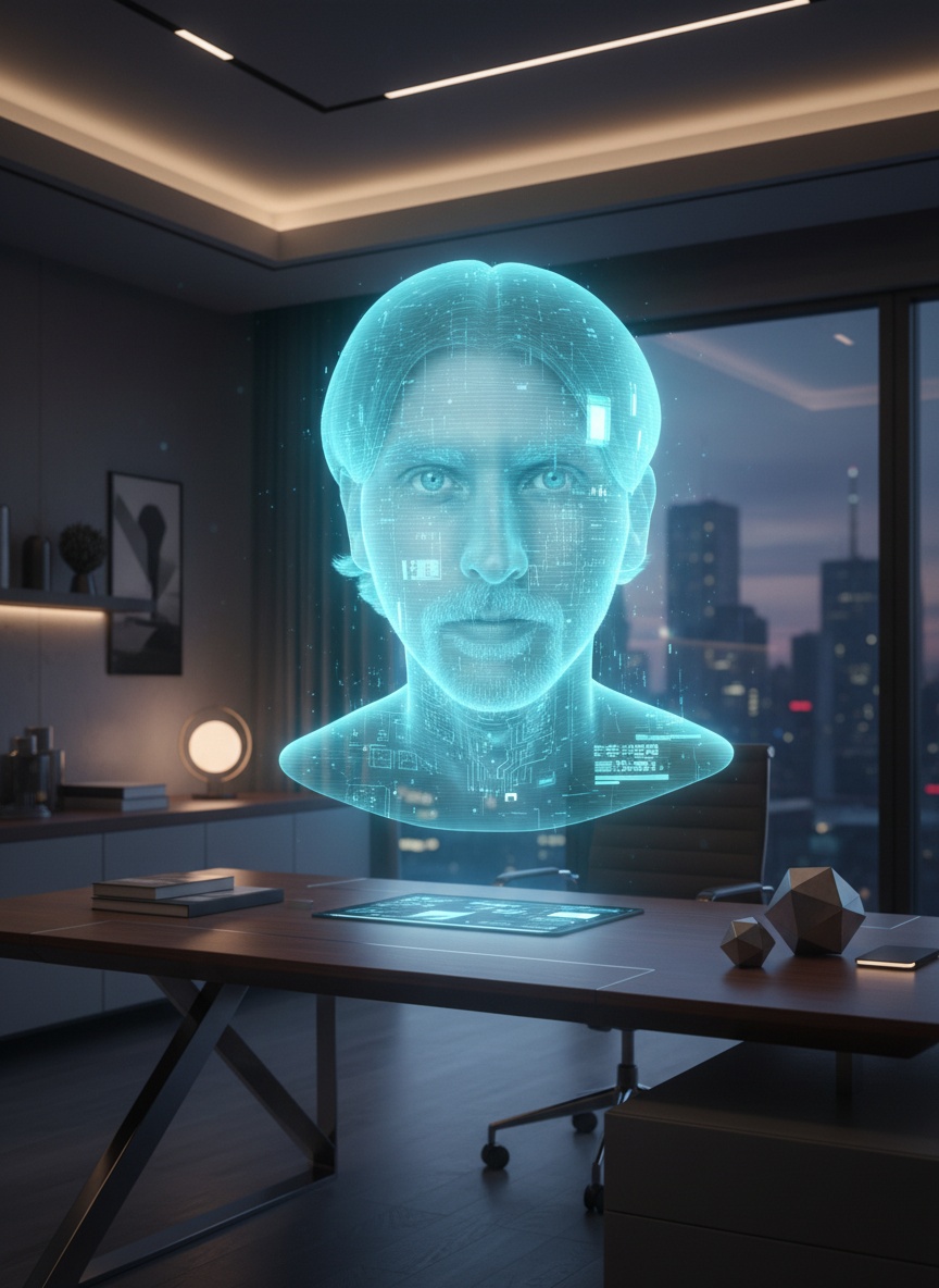 Floating Hologram Bust AI effect example for gaming avatar