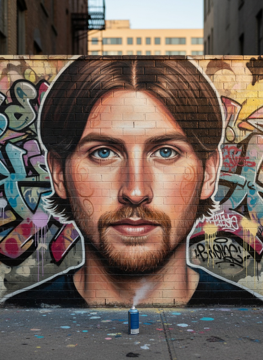 Graffiti Wall Reveal AI effect example for business card photo
