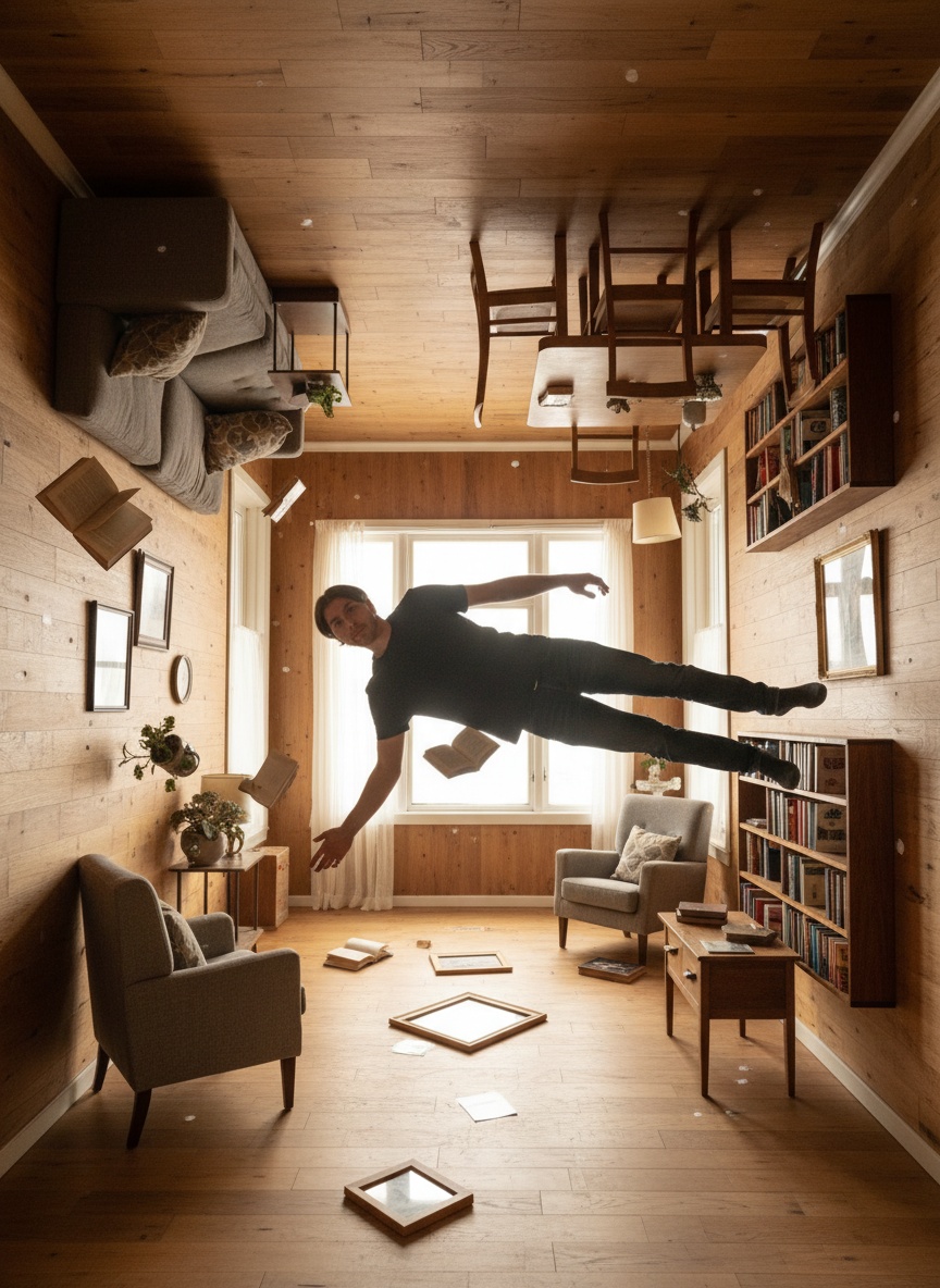 Gravity Defying Room AI effect example for gaming avatar