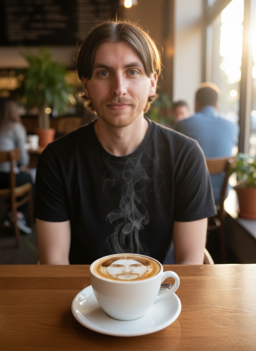 Latte Foam Portrait AI effect example for business card photo