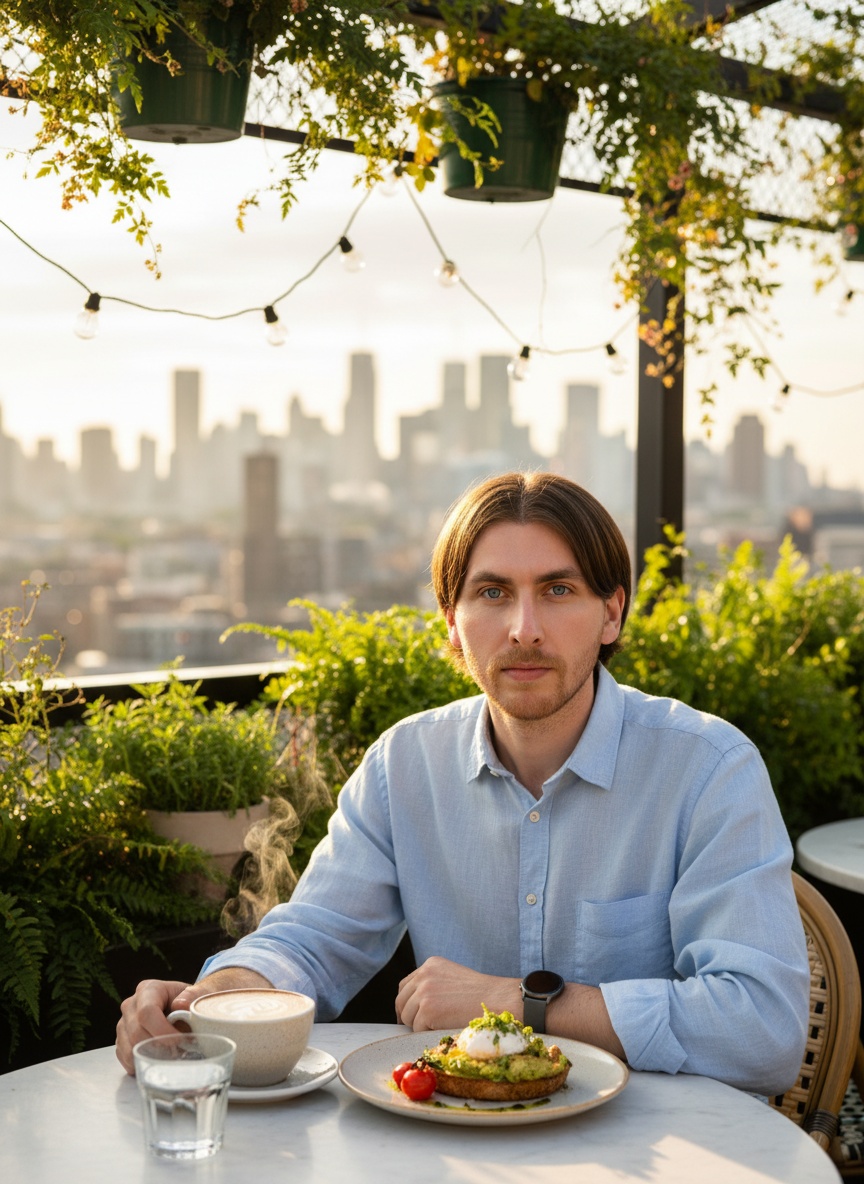Rooftop Garden Brunch AI effect example for business card photo
