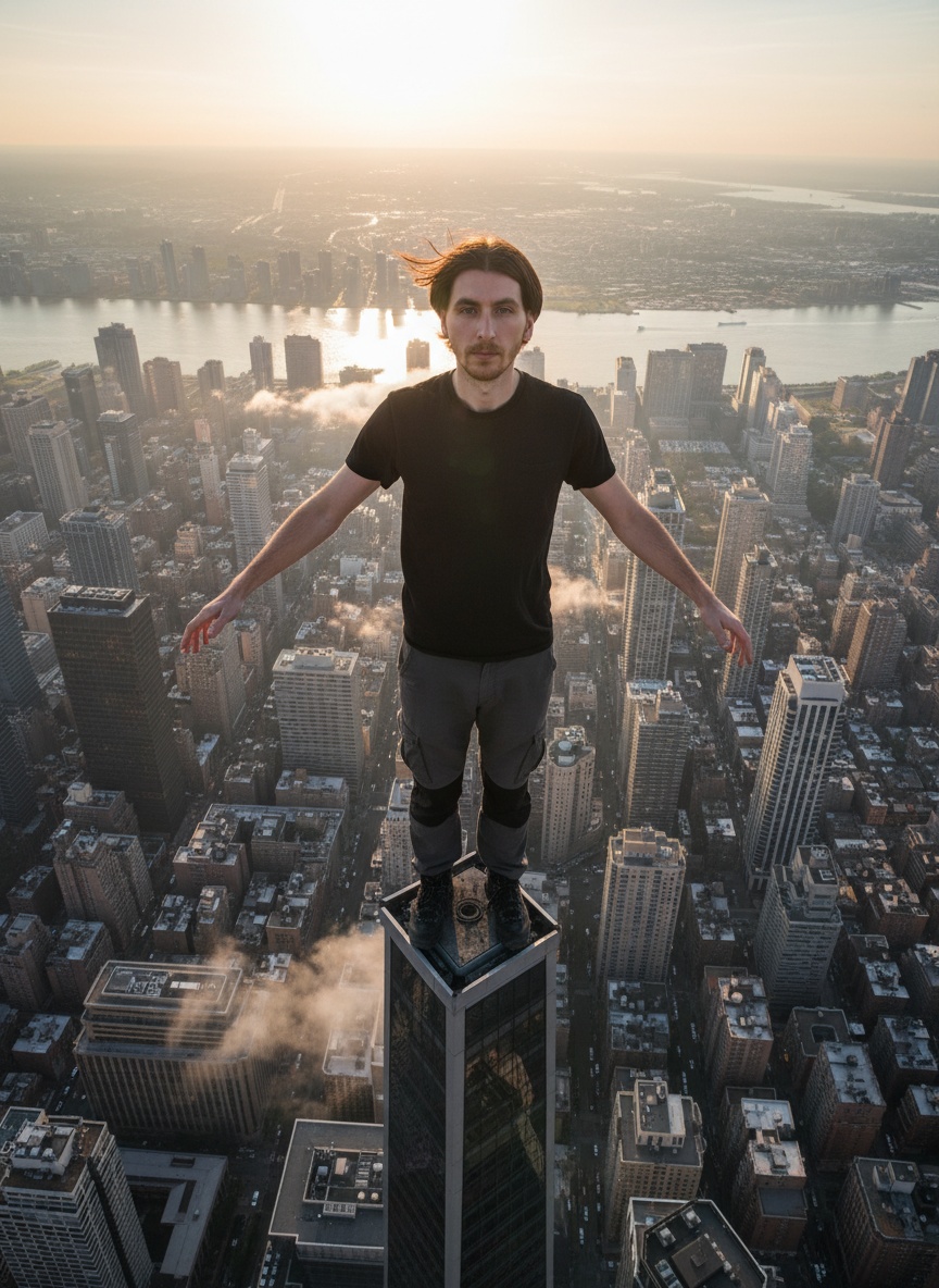 Skyscraper Edge Stand AI effect example for business card photo