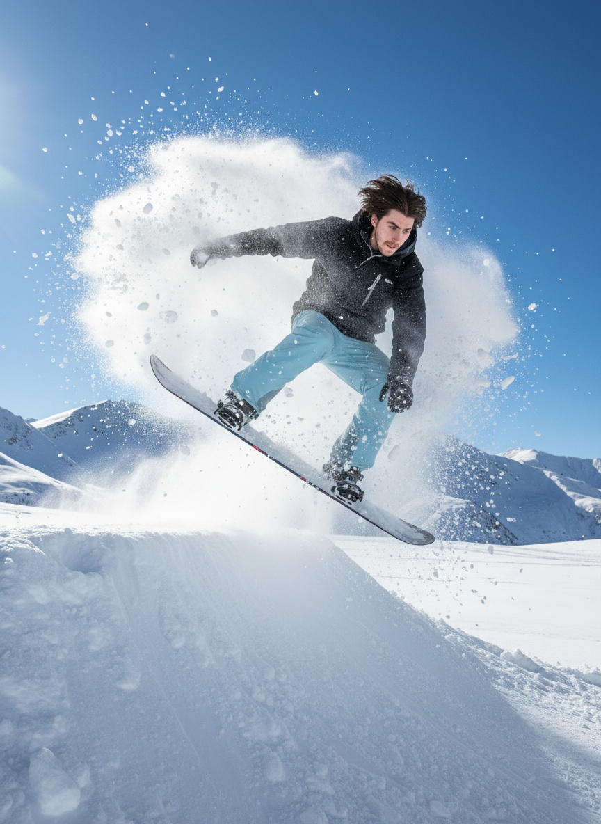 Snowboard Action Freeze AI effect example for business card photo