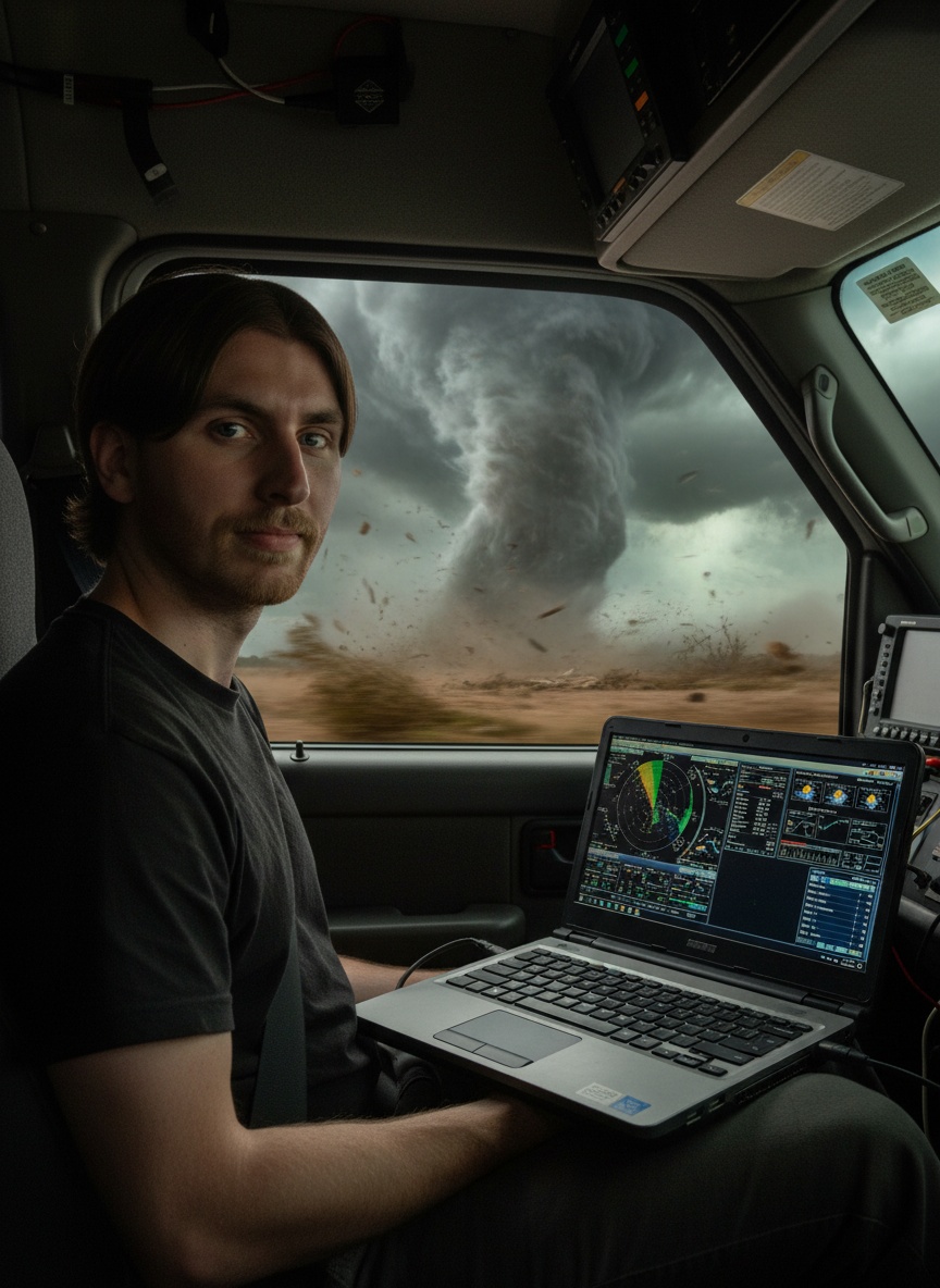 Tornado Storm Chaser AI effect example for business card photo
