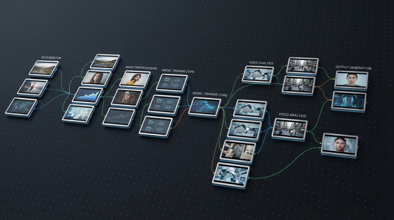 A multi-step generation pipeline chained together on the Fauxto Labs canvas