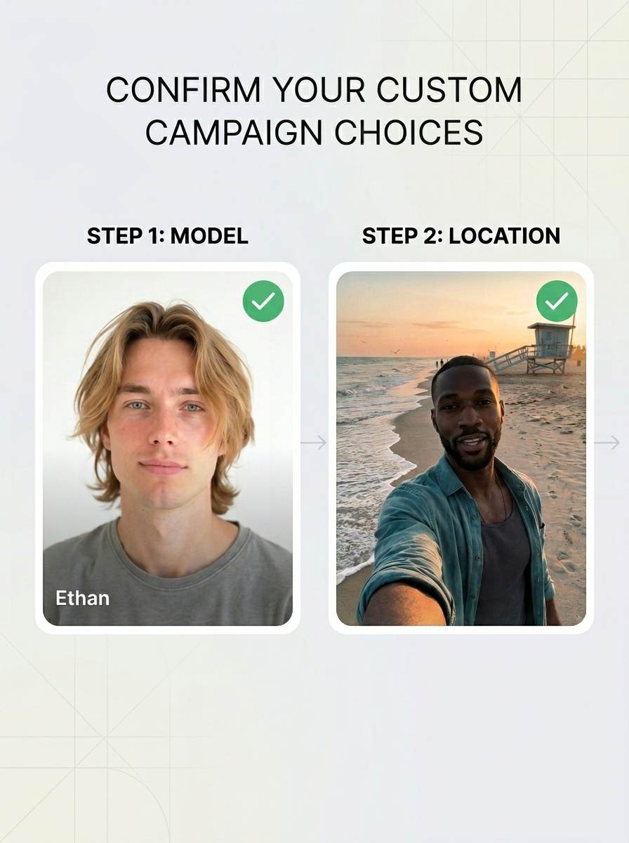 Select an AI model and location for your UGC video